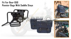 For Royal Enfield Bear 650 Canvas and Leather Pannier Bags Navy Blue With Saddle Stays - SPAREZO